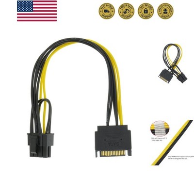 SATA 15 Pin to 8 Pin 6+2 Pin Male Video Card Power Supply Cable 8.6inch 22cm ...