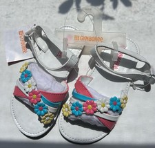 GYMBOREE Girls Size 8 White Sandals with Pastel Floral Embellishment