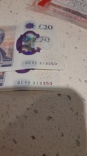 £20 Bank Notes Conservative Serial Numbers With Next Bach Prefix Numbers