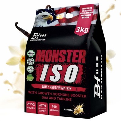 Monster Isolate Whey Protein 3KG Vanille | Premium Whey Isolat |Black Hammer USA