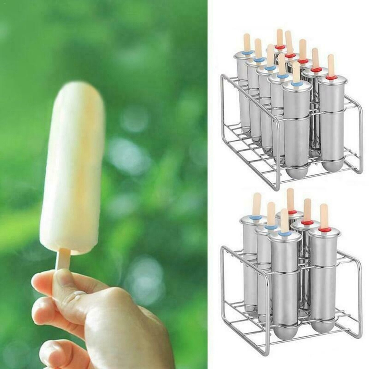 Ice Cream Mould Set van 6, Ice Lolly RVS Popsicle Ice Cream Mould met