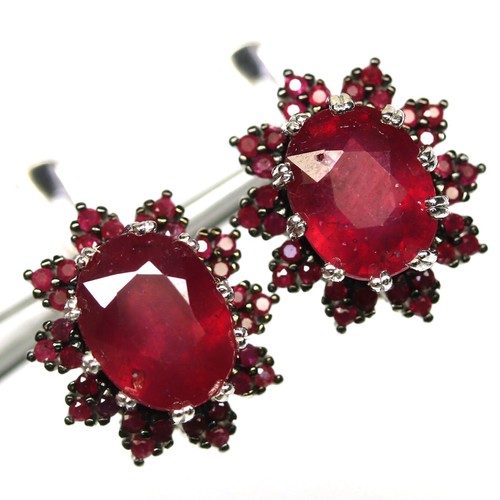 Piedra Preciosa Caliente Rubí Rojo Pendientes 925 Acero Plata - Imagen 2 de 4