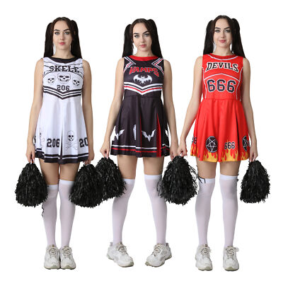 DAMEN HALLOWEEN CHEERLEADER KOSTÜM VAMPIR TEUFEL SKELETT NIEDLICH