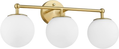 Gold Vanity Light,  Modern Fixture 3-Light with Milky Glass Glass Globe Shade