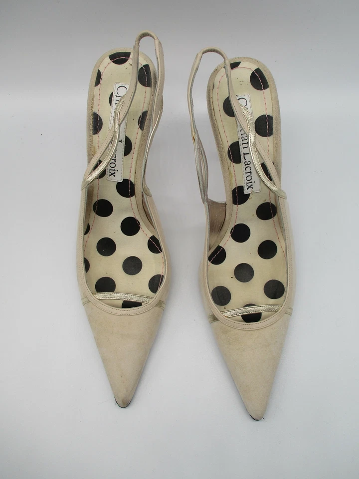 Zapatos de salón CHRISTIAN LACROIX de gamuza con hueso y puntera puntiaguda tacón delgado talla 39 Foto 3 de 4