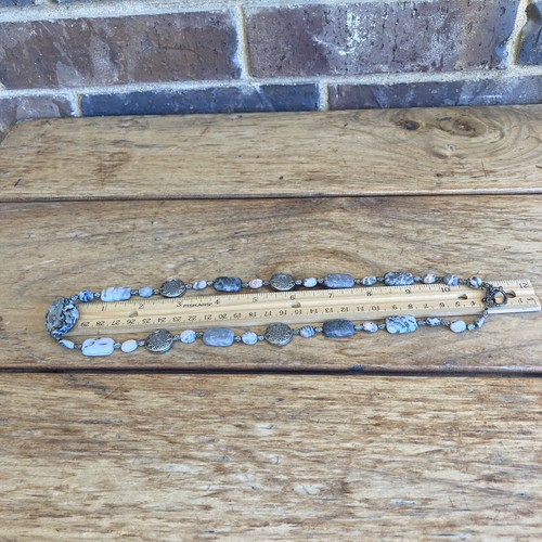 11 in Beaded Necklace Gray And Pink Marble Or Granite Stones With Metal Spacers - Picture 5 of 9