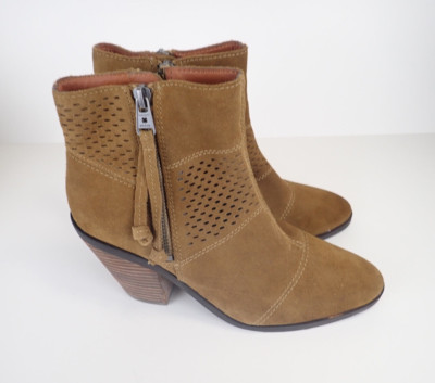 Lucky Brand Ramses Women's 6.5 M Suede Ankle Boots Stack Heel Rust Brown Copper