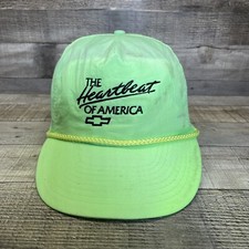 Vintage 90’s Chevy Heartbeat of America Hat USA Made Rope Strap Neon Green Mohrs
