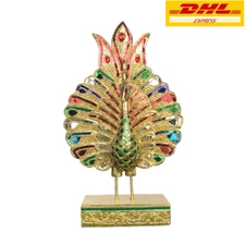 1x Wood Carvings Peacock Pattern Gold Decor Buddha Worship Display Art Asian 14"