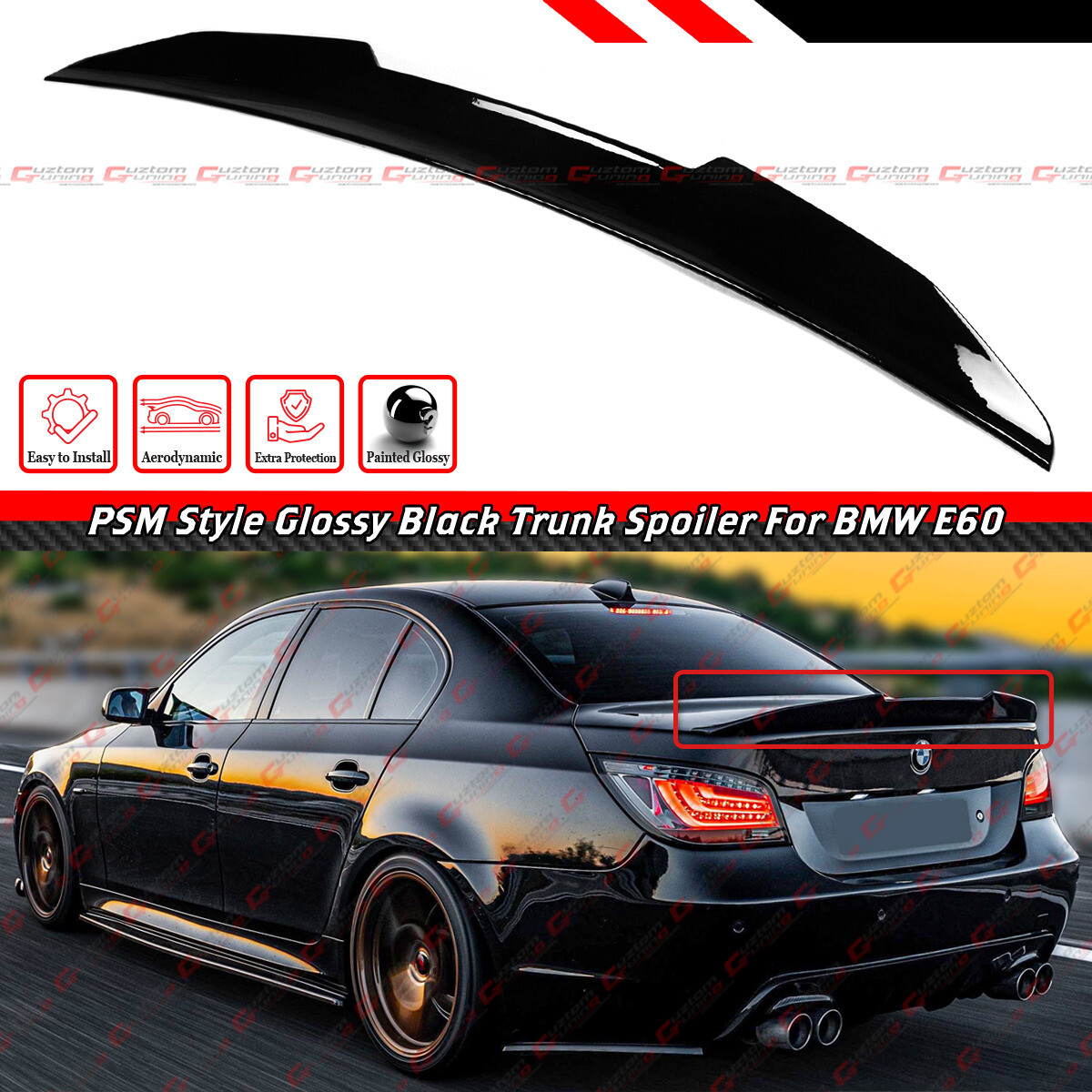Dakspoiler met Voor Bmw E60 520 525 530 2004-2010 Jaar Achterruit Dak Auto Spoiler Wing Abs Zwart Carbon tuning Dakspoiler