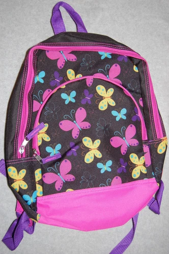 Girls Backpack 2 Compartment Padded Adjustable Straps BUTTERFLY Pink Aqua Yellow