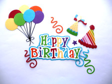 Premade Paper Pieced Die Cut Title for Scrapbooks, Happy Birthday, Balloons