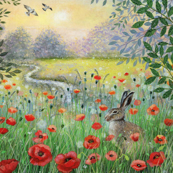 Coast and Country - Hare and Poppies Blank Card with Envelope