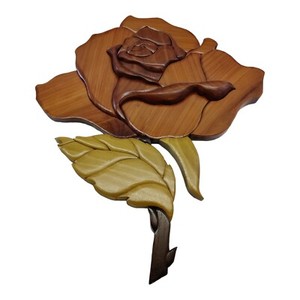 Wooden Rose Entarsia Inlay Wall Decor Flower Hanging