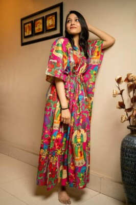 AmranisIndia Frida Kahlo Women Floral Printed Kaftan Dress Stylish Kaftan Dress
