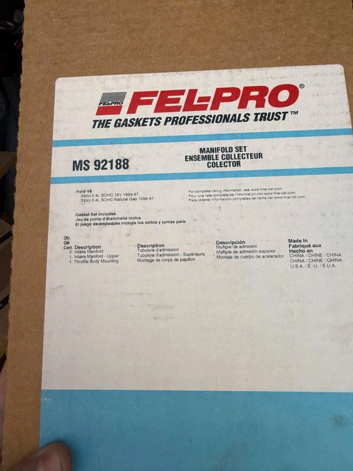 Juego de juntas de colector de admisión MS 92188 Felpro para camioneta E150 E250 E350 F150 Foto 2 de 2