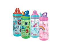 Nuby 2 Pack Iridescent Flip-it Kids On-The-Go Printed Water Bottle with Bite...