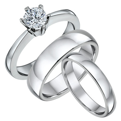 Titan Solitär Verlobungsring & His & Hers Hof Eheringe 4 & 6 mm