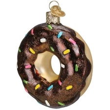 Old World Christmas Blown Glass Ornament, Chocolate Sprinkles Donut