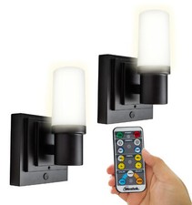 Westek Battery Operated Wall Sconce with Remote, 2pk Matte Black Finish