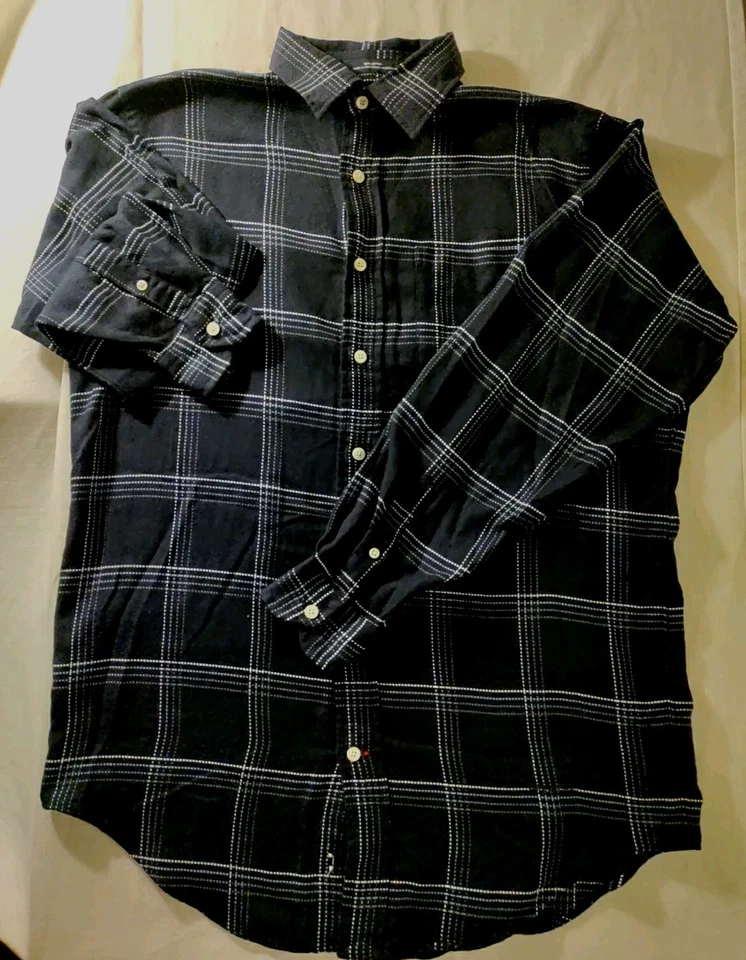 Men Daniel Cremieux Navy Blue & White Plaid Italian Fabric Cotton Shirt S NWOT - Image 2 of 4