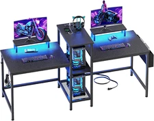 2 Person Gaming Desk with LED Lights, 71 Inch Computer Desk with Power Outlets a