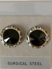 JET BLACK PIERCED EARRINGS go with horse show number magnets Rivoli Crystals