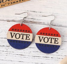 Boutique Red White & Blue Patriotic Go Vote Women’s Wood Earrings ❄️