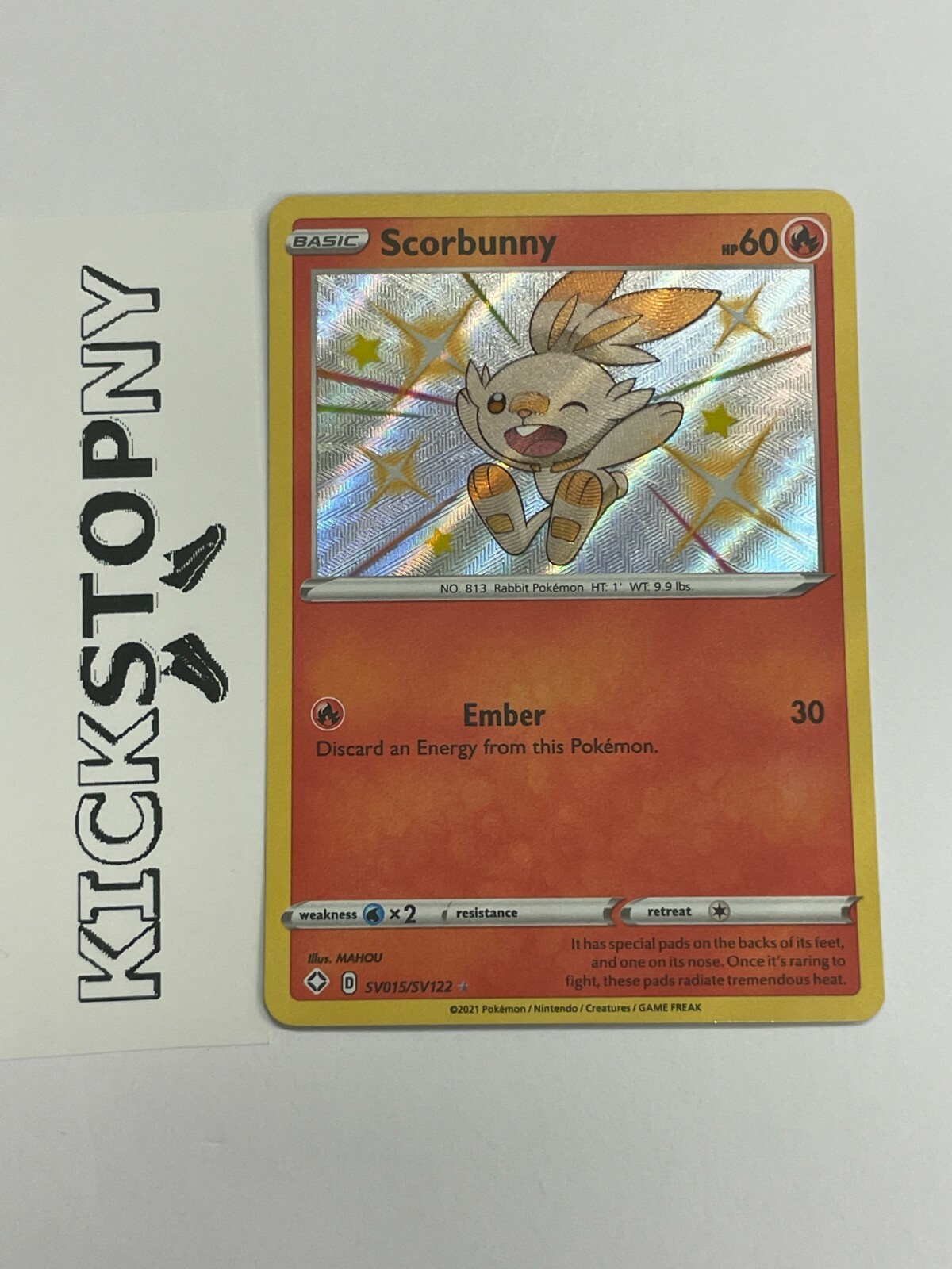Scorbunny SV015/SV122 Shiny Holo Rare Pokemon Shining Fates NM/M + Top Loader