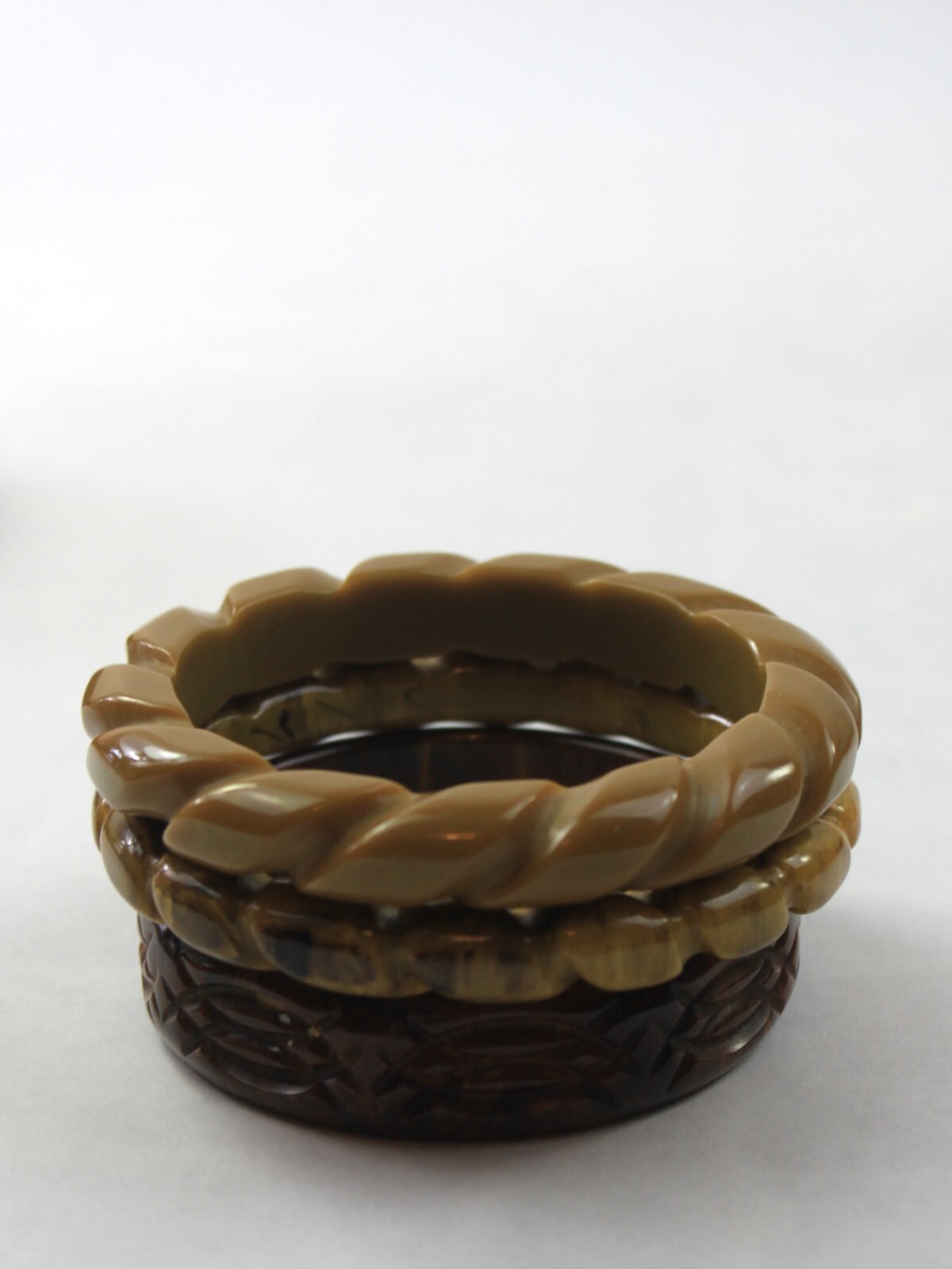 Bakelite Bangle Stack Set Avocado Spinach Brown S… - image 3