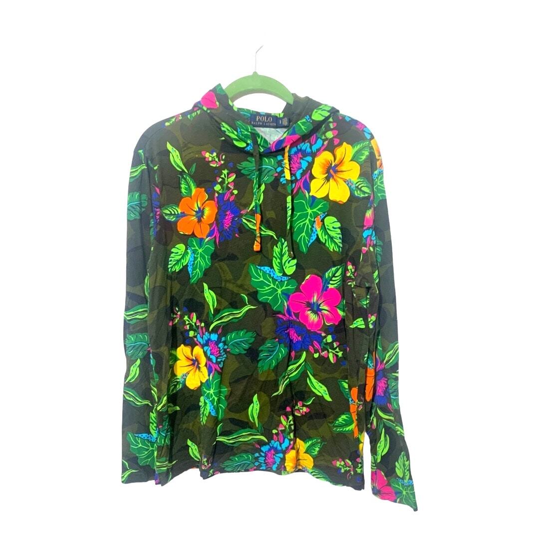 Felpa con cappuccio da uomo stampa floreale camicia a maniche lunghe con pony taglia S 100% cotone