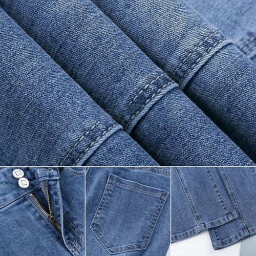 Women High Waist Jeans Bell Bottom Pants Denim Flared Trousers Button Casual Fit - Picture 8 of 8