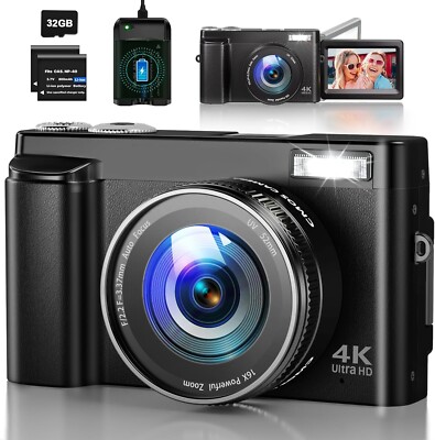 Ahlirmoy Digitalkamera 4K, 48MP Autofokus Vlogging Kamera mit 32G Karte