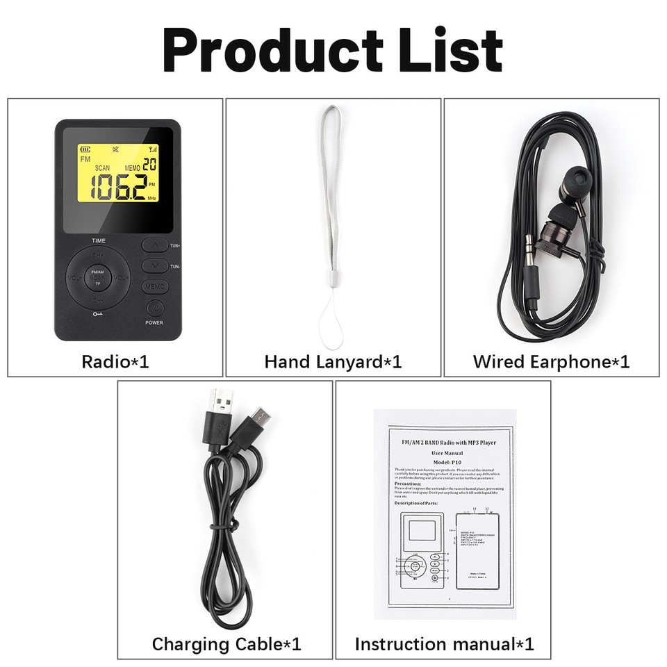 Mini Digital Portable Pocket LCD AM FM Radio MP3 Player Rechargeable w ...