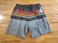 Men's Hang Ten Stretch Quick-dry Comfort Waist Lined Swim Trunks Large Blue Gray