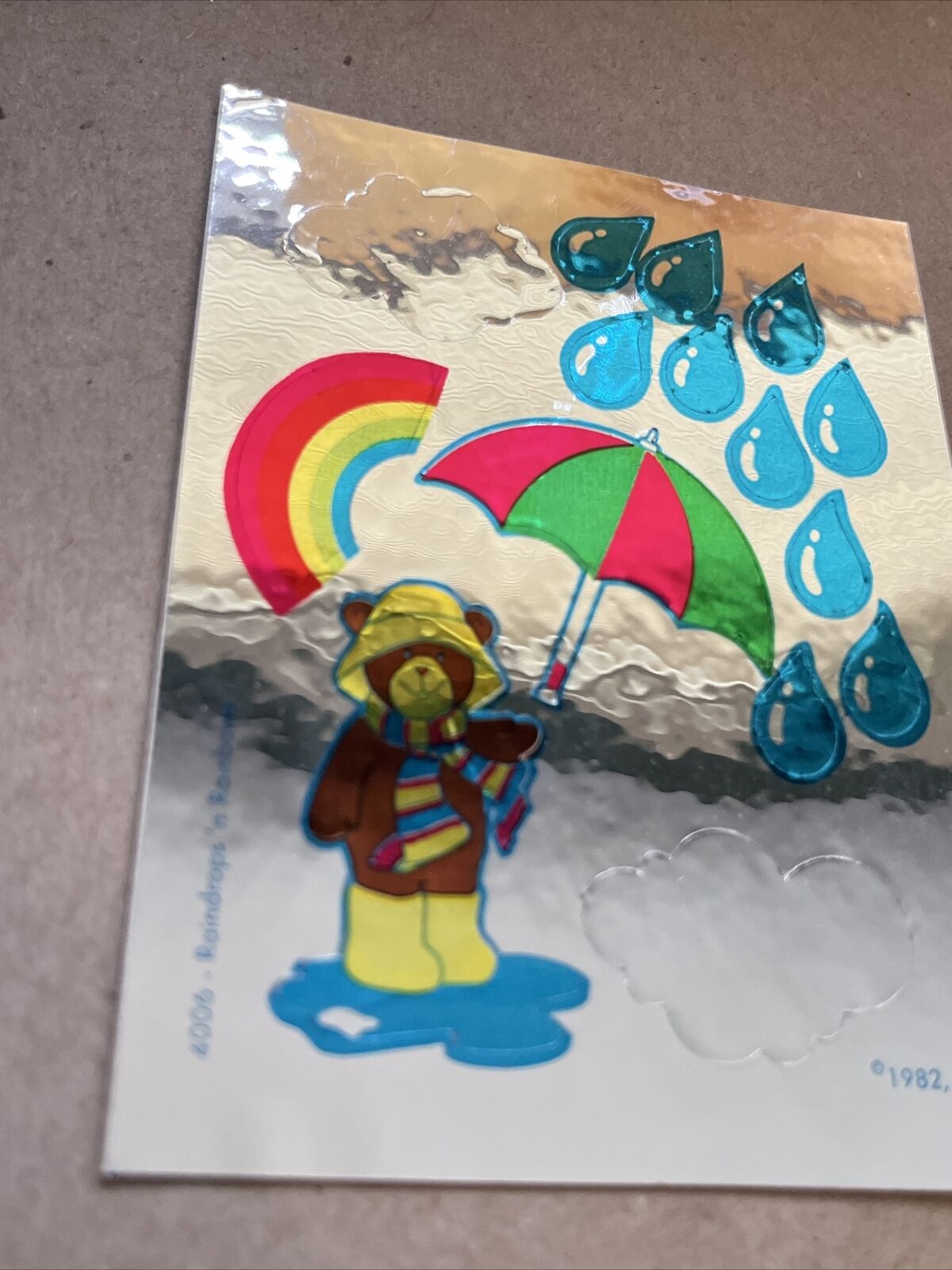 Vintage 1982 CTP - Mylar Foil “Raindrops & Rainbow Sticker  Sheet