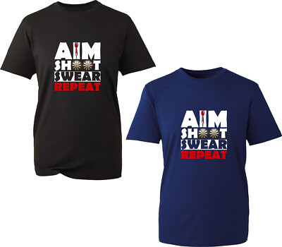 Dartspieler Aim Shoot Swear Repeat T-Shirt Dartscheibe Bullseye Target Bogenschießen Top