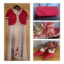 Jacques Vert - Complete Wedding Set (dress, Jacket, Hat, Bag, Shoes) Size Uk 14