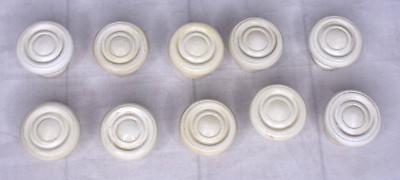 Lot of 10 Bassett Furniture Wooden Round 1 1/2'' Knobs Painted Glossy Off White