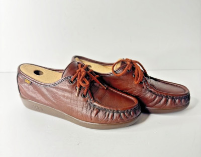 SAS Siesta Handsewn Brown Leather Comfort Shoes Women's 7. 5N Lace Up Moc ToeUSA