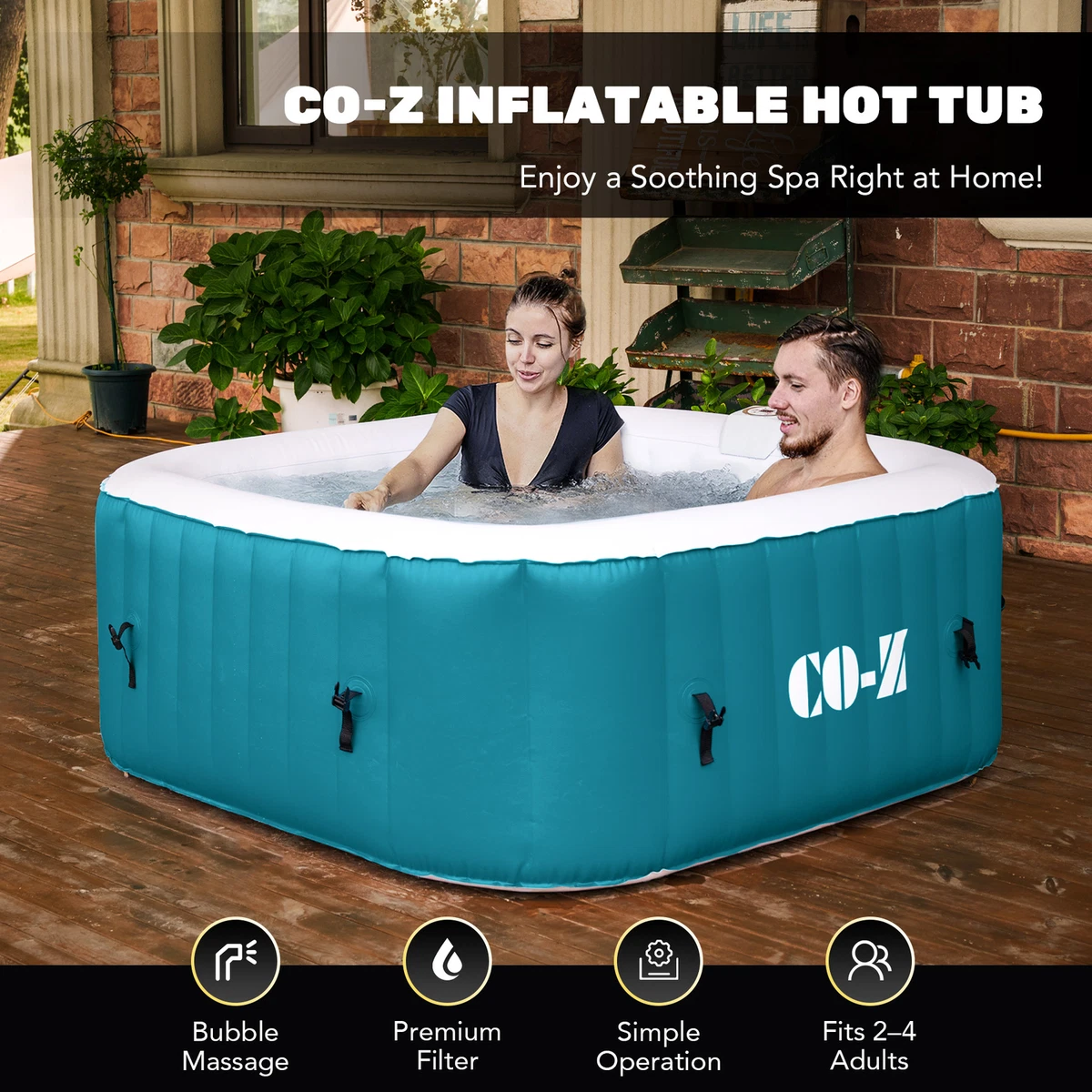 5x5ft Inflatable Hot Tub Portable Above Ground Pool w 120 Air Jets Heater  Teal | eBay