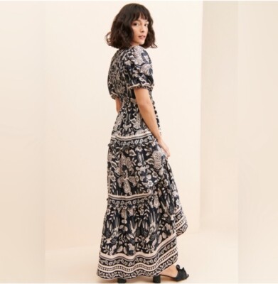 fitted lace wedding dress Farm Rio Ainika Long Sleeve Tiered Maxi Dress in Graphic Ainika Red at Nordstrom, Size XX-SMALL
