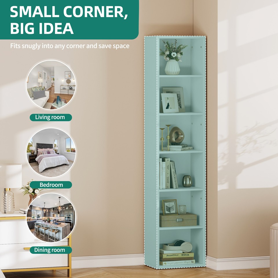 71" Tall Bookcase Narrow Bookshelf w/ Wine Rack Open Storage Shelves