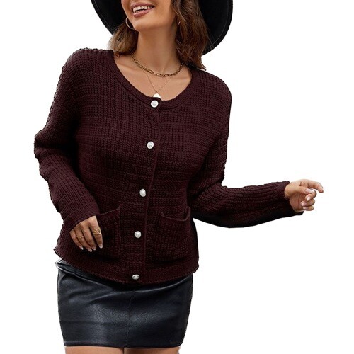Women's Long Sleeve Cardigan Sweater Button Up Soft Crew Neck Pockets Knitwear - Bild 17 von 19