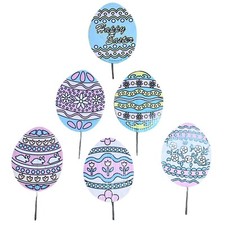 Set of 6 Vintage Easter Egg Lawn Garden Stake Decorations 1990 Cande Benavidez
