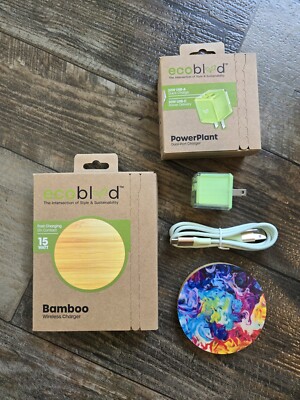 Ecoblvd Wireless Bamboo Charging Pad + Recycled Plastic Charge Block