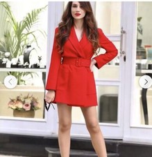 Abito blazer Zara rosso con cintura cappotto M UK12 nuovo con etichette