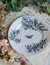 ANCIENNE ASSIETTE PLATES TERRE DE FER  PAPILLON badonviller jasmin virginie