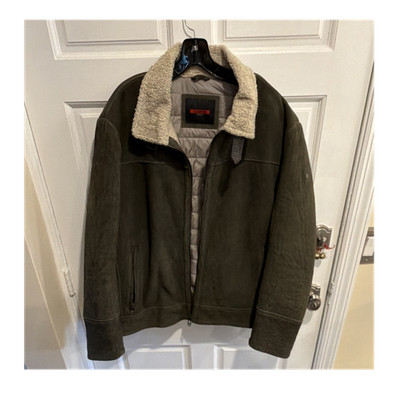 Dreimaster Men's Green Leather Bomber Jacket Lined Zip Point Collar 3XL