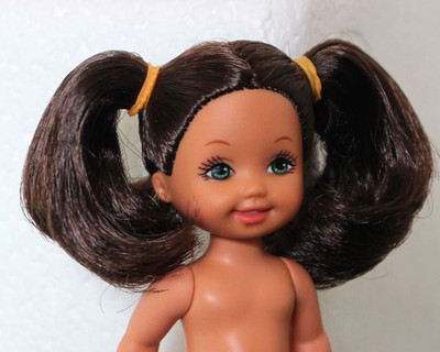 Brunette PigTail Kelly Barbie Sister Green Eyes Nude 4in Doll DBox4OOAK